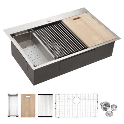 30 Drop In Kitchen Sink - 30 inch Kitchen Sink Topmount Ledge Workstation 18 Gauge Stainless Steel Single Bowl Kitchen Sink -  wendeway, GFNKS-W124353906