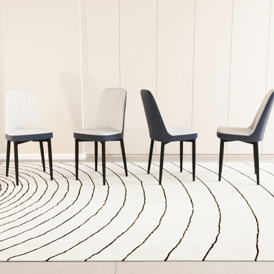 Of 4 Pu Leather Dining Chairs - Luxurious Feel, Black Metal Legs  White  4   Leather, Ergonomic Design,