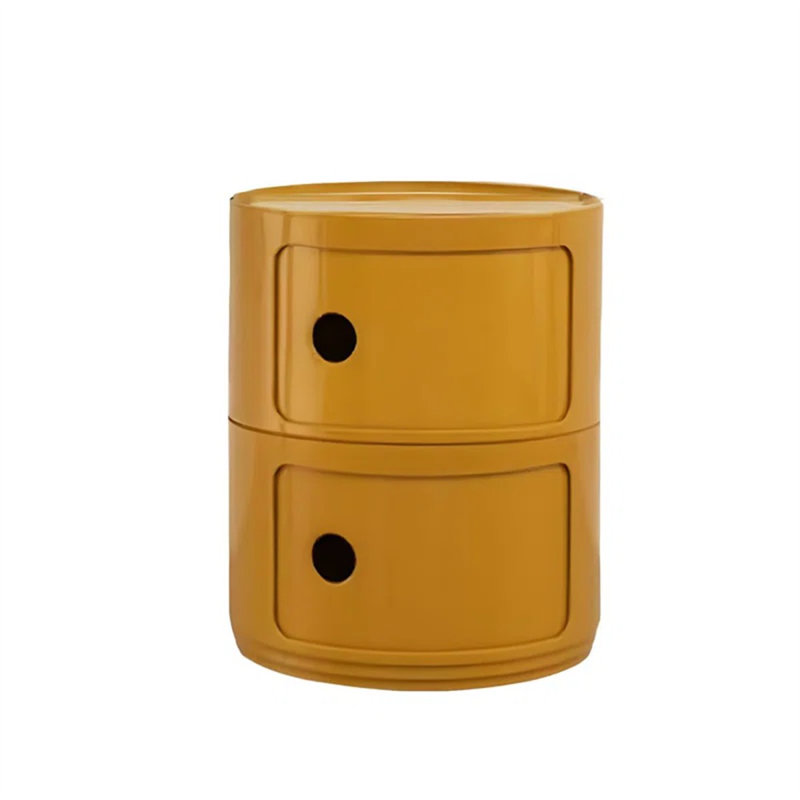 Modern Stackable Round Nightstand with Storage – 2-Tier Side Table Cabinet with Drawers, Yellow