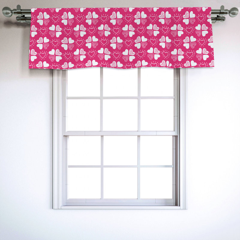 Hot Pink and White Hearts Satin Rod Pocket Valance