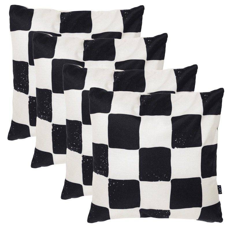Indoor / Outdoor Square Cushion, White/Black Checkered