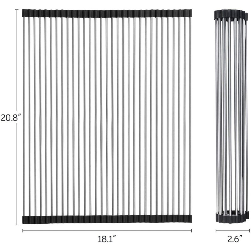 Panier à vaisselle en acier inoxydable, Noir, H 0,5 po x l 18 po x P 20,8 po