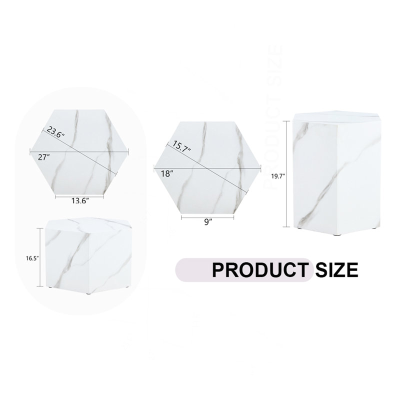 Modern Minimalist Style White Marble Patterned MDF Coffee Table Set  .Complex Texture Patterns