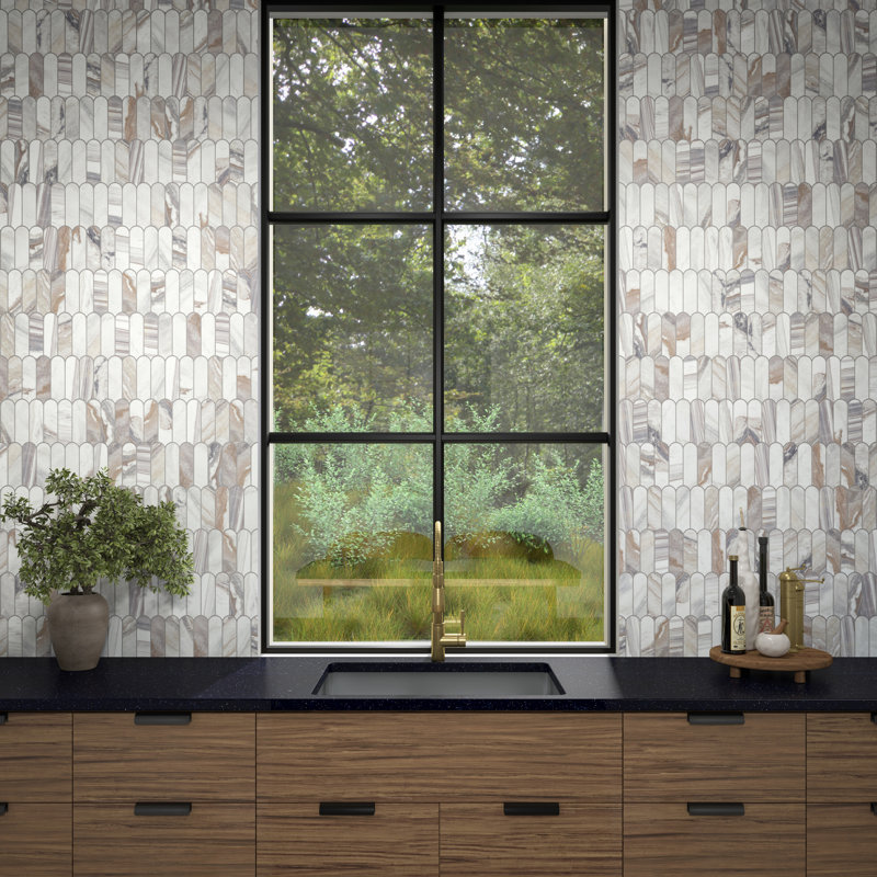 Daltile Eclessia marbre pierre naturelle allongée éventail mosaïque polie (10 PCS par carton), Volakas