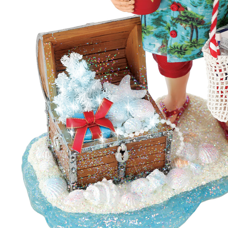 Figurine de coffre de trésor possible Père Noël au bord de la mer 10,5 po