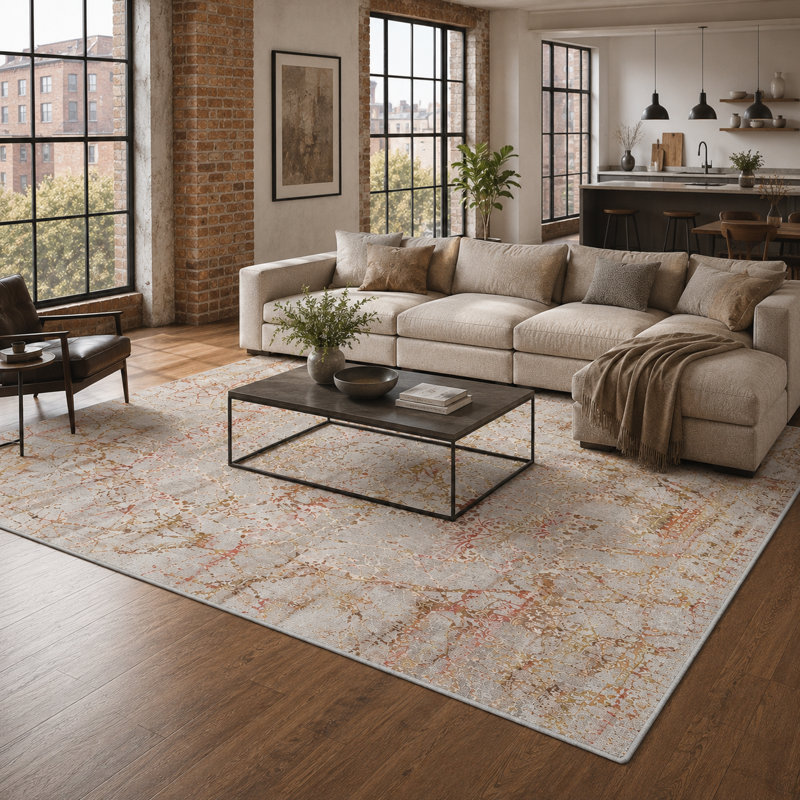 Netline Home Studio Linework Terracotta Traditional Washable Rug, 160 cm round