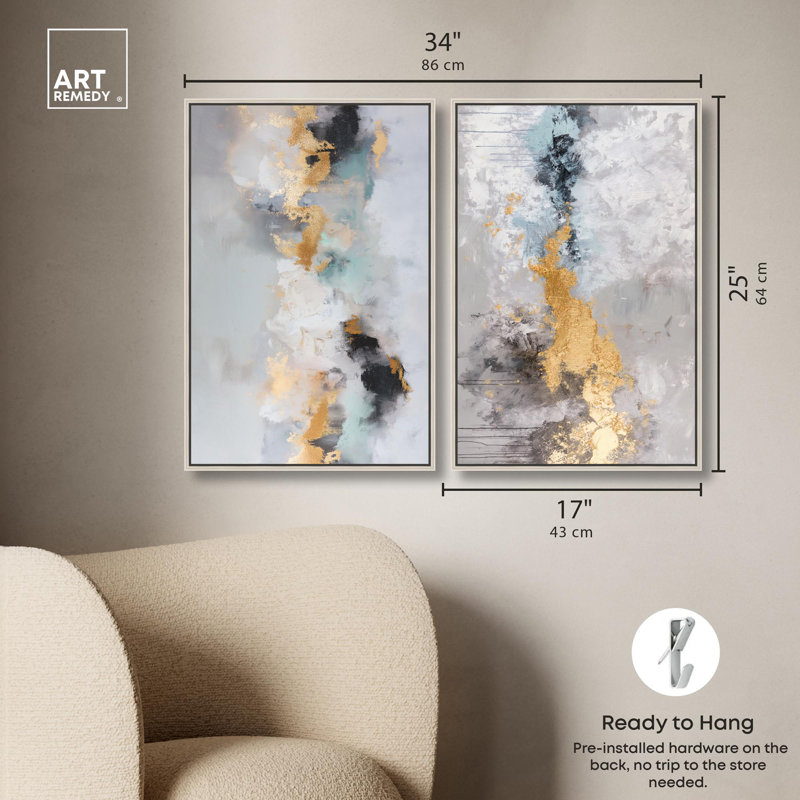Ensemble de 2 reproductions d'art sur toile Gilded Luxe Duo , H 25 po x l 17 po, Argent argent