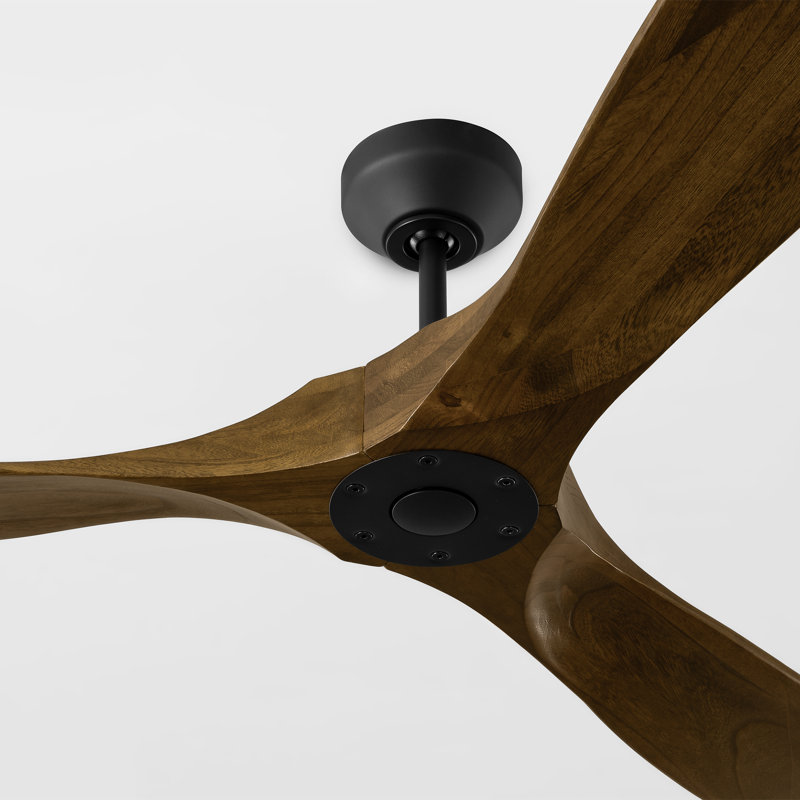 Maverick 60-inch indoor/outdoor smart ceiling fan in midnight black finish with dark walnut blades, handheld remote control, and compatible with Alexa, Google Home, and Bond Home Action from Visual Comfort Fan