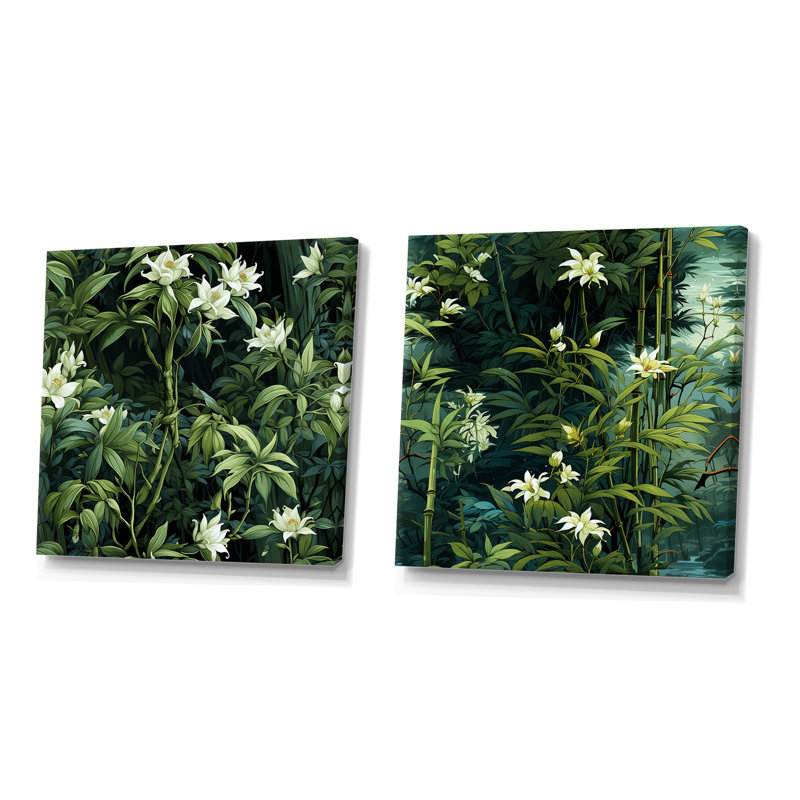 Cladie - Ensemble de 2 collages carrés en bambou, Toile tendue, H 30 po x l 61 po