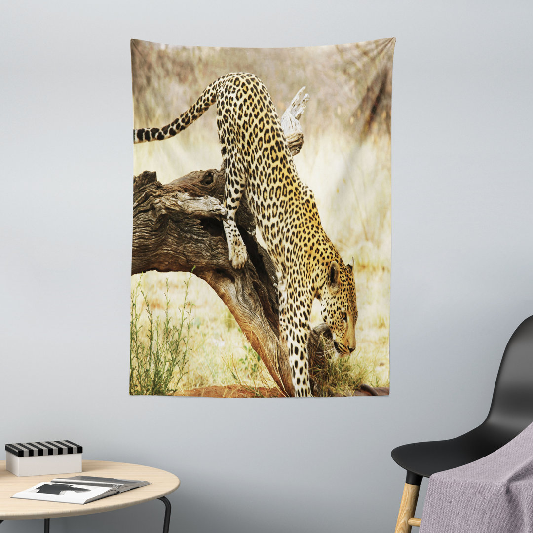 Wandteppich Leopard Wildkatze auf Baum