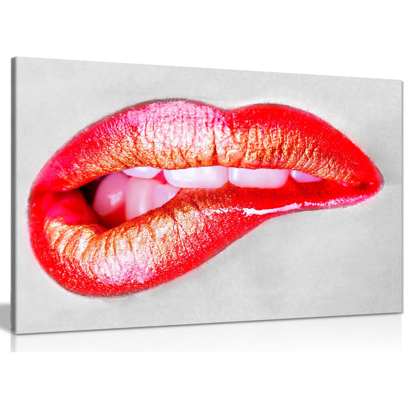 Sexing Erotic Biting Red Lips - Wrapped Canvas Print, 41cm H x 61cm W
