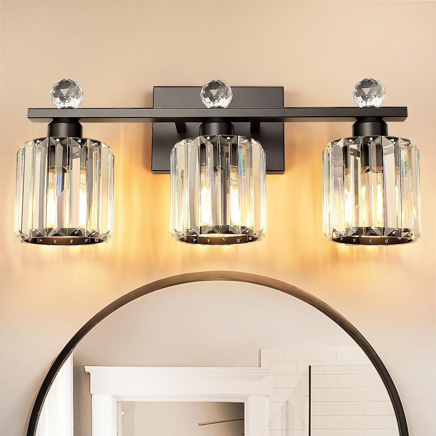 Mercer41 Modern K9 Crystal Vanity Lights, Black Bathroom Light Fixtures