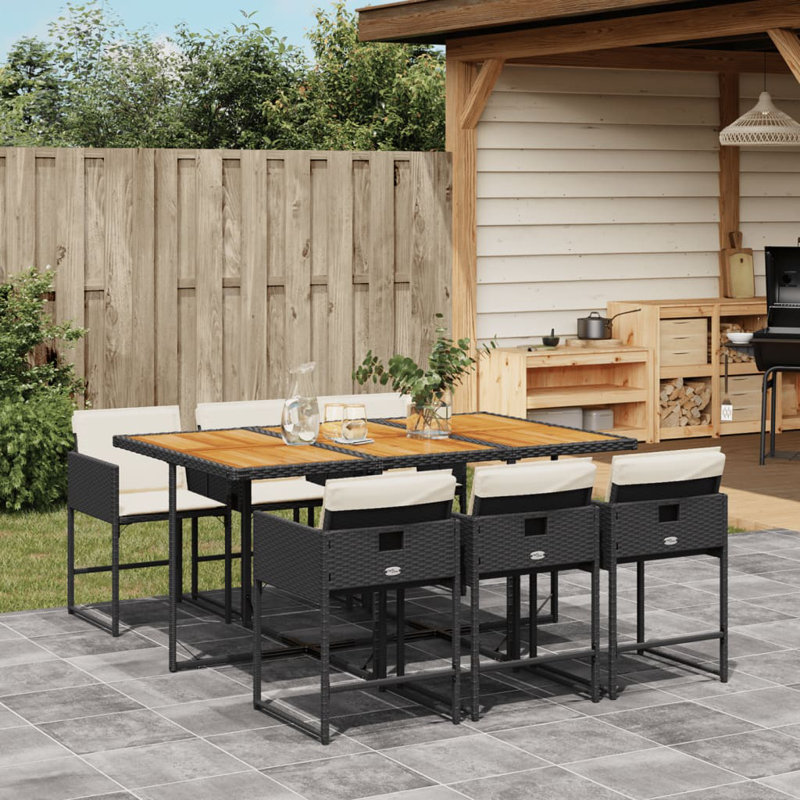 Hokku Designs 9 Piece Patio Dining Set With Cushions Gray Poly Rattan, White/Black, 4