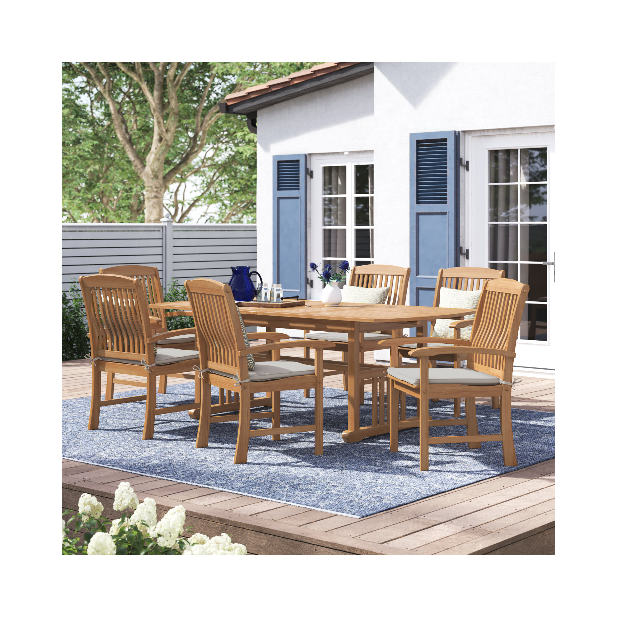 Summerton 6 - Person Teak Patio Dining Set with Cushions, Beige