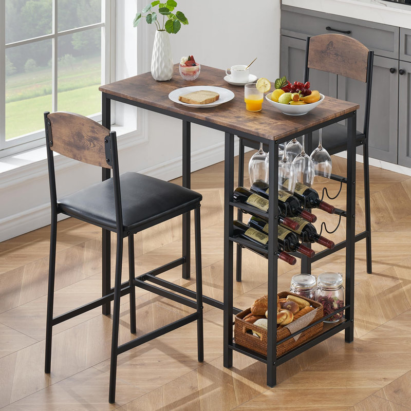 Ensemble de table de bar pour 2 personnes avec repose-pieds, table de salle à manger avec 2 chaises rembourrées