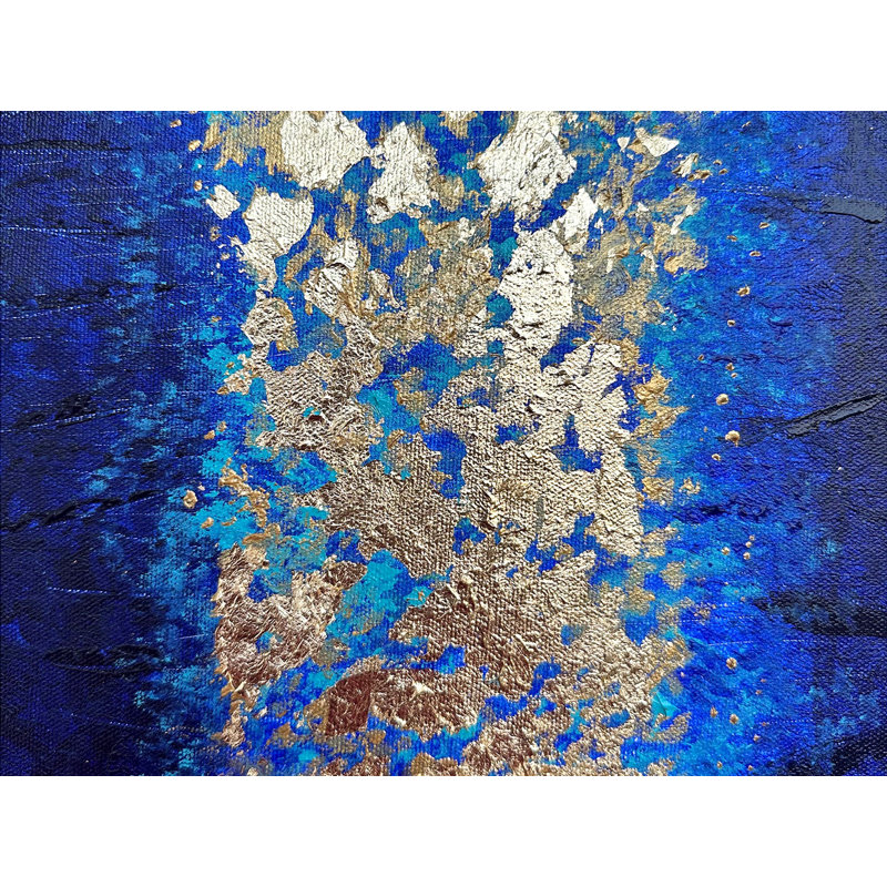 Feuille d'or abstraite sur fond bleu | Acrylique sur toile