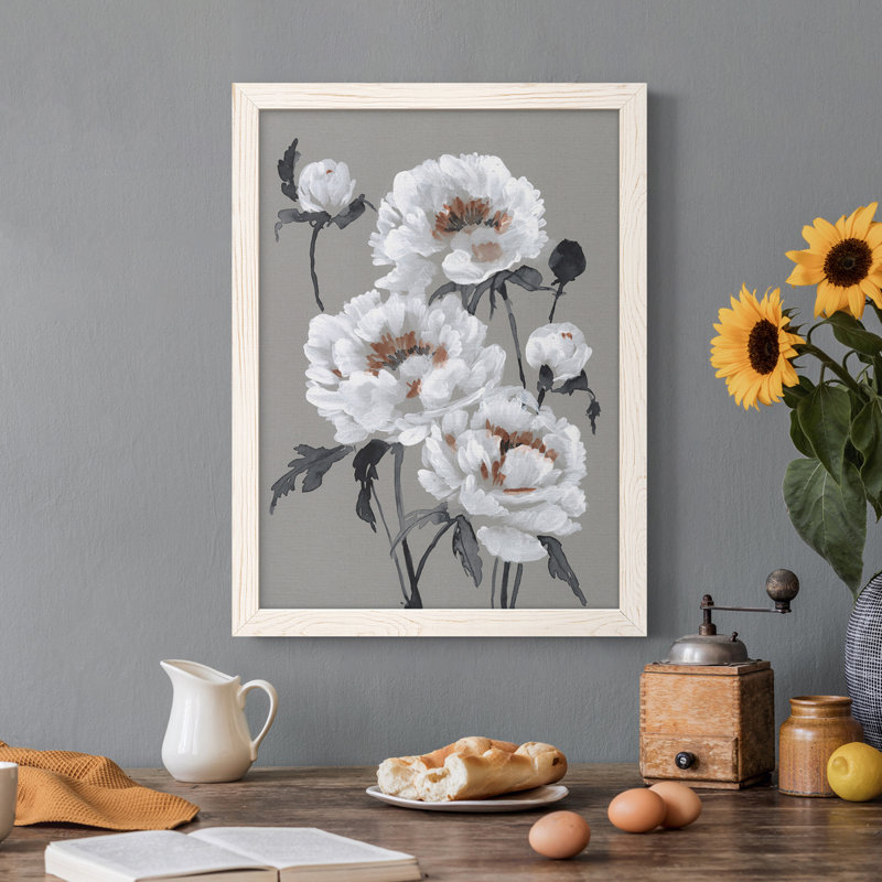 " Peony Profusion I " Painting Print, 17" H x 20" W x 1" D, White Framed