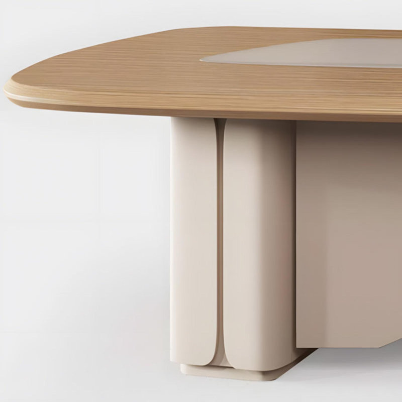 Bureau double caisson en L moderne minimaliste de 102 po avec passe-câbles, prises de courant intégrées, tiroirs verrouillables et bois massif