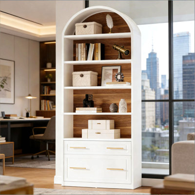 Utilitarian Design Display Shelf,Arched Bookcase,Two-Tone Elegant Bookshelf