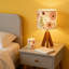 Lampe de table fleurs séchées à la main avec abat-jour en lin et base en bois, lampe de chevet réglable à 3 couleurs DEL 9 W pour chambre de bébé, décoration de salon