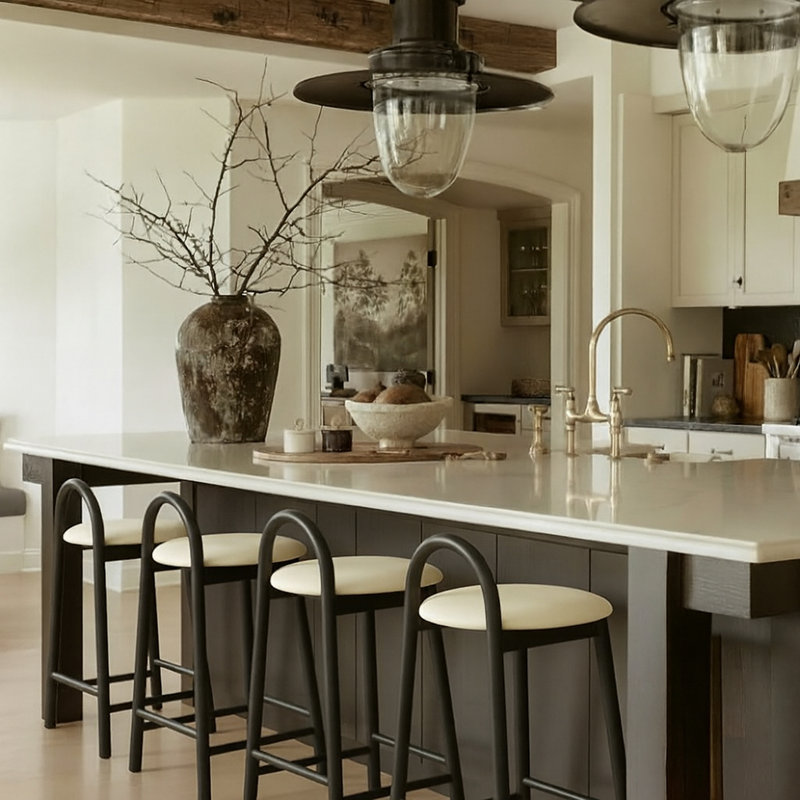 Calvin 27" Counter Bar Stool, Cream Vegan Leather, Black
