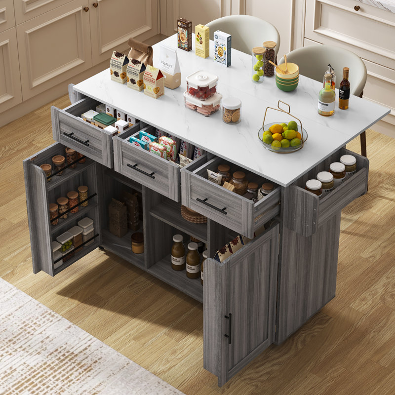 Wood Kitchen Island, Grey