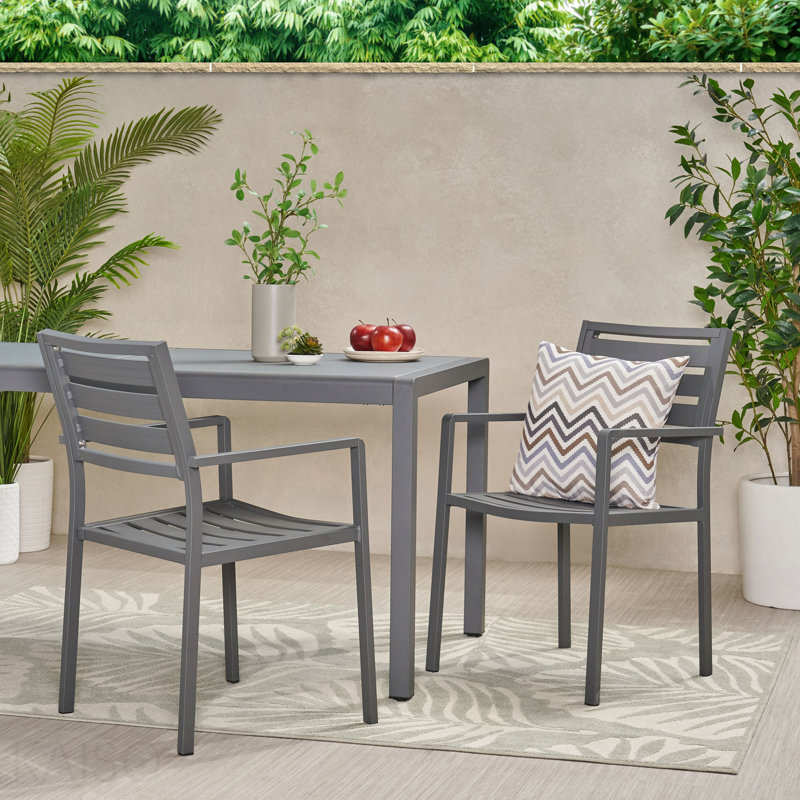 Chaise de salle à manger d'extérieur moderne en aluminium (ensemble de 2), gris métal