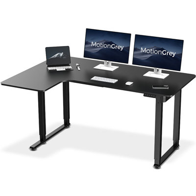 Electric Height Adjustable L-Shaped Standing Desk - Left and Right Side Black and White Frame with 63" Black and White Color Top