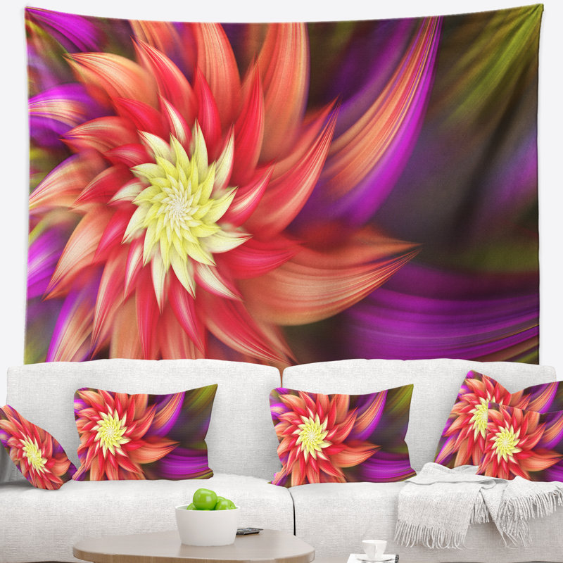 Grand tapisserie floral rouge mauve à fleurs, H 50 po x l 60 po