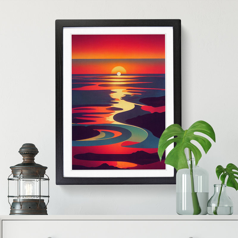 Neves Divisionism Sunset - Picture Frame Print, 64cm H x 46cm W x 2cm D, Walnut