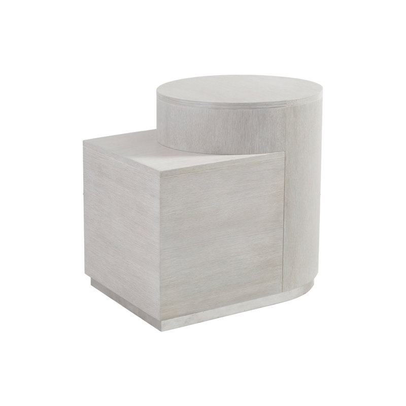 Misty White Gray Round Wood and Metal Split Level End Table