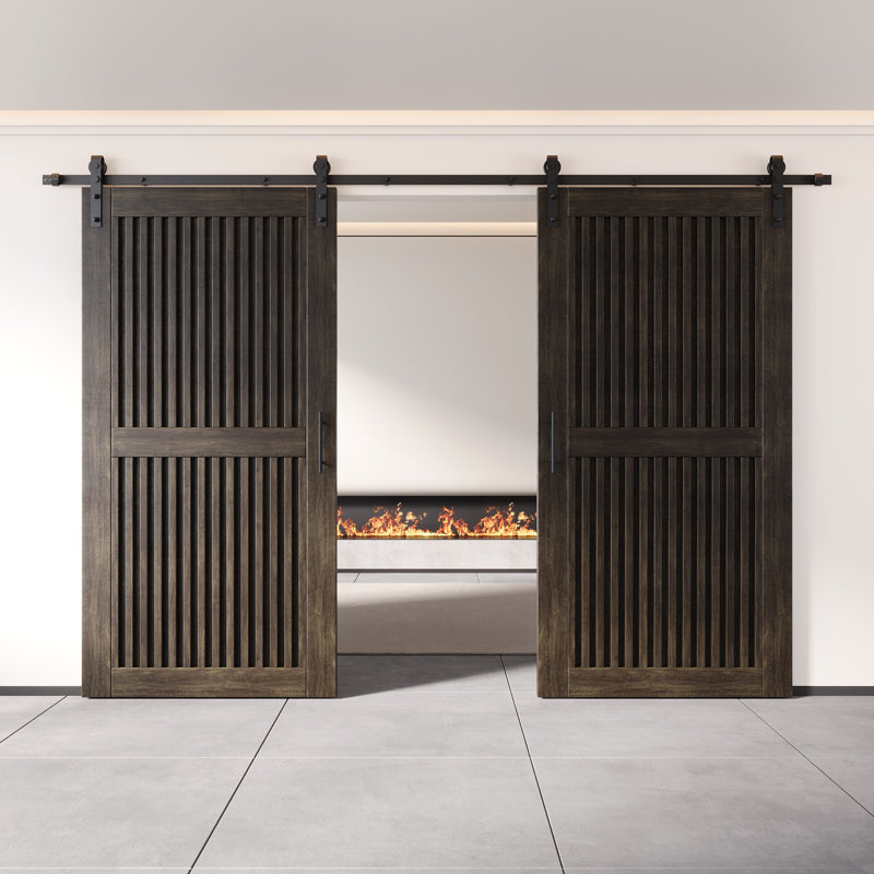 Portes de grange à rayures verticales non assemblées et finies 30 po x 80 po Homacer Ebony, 30 po x 80 po