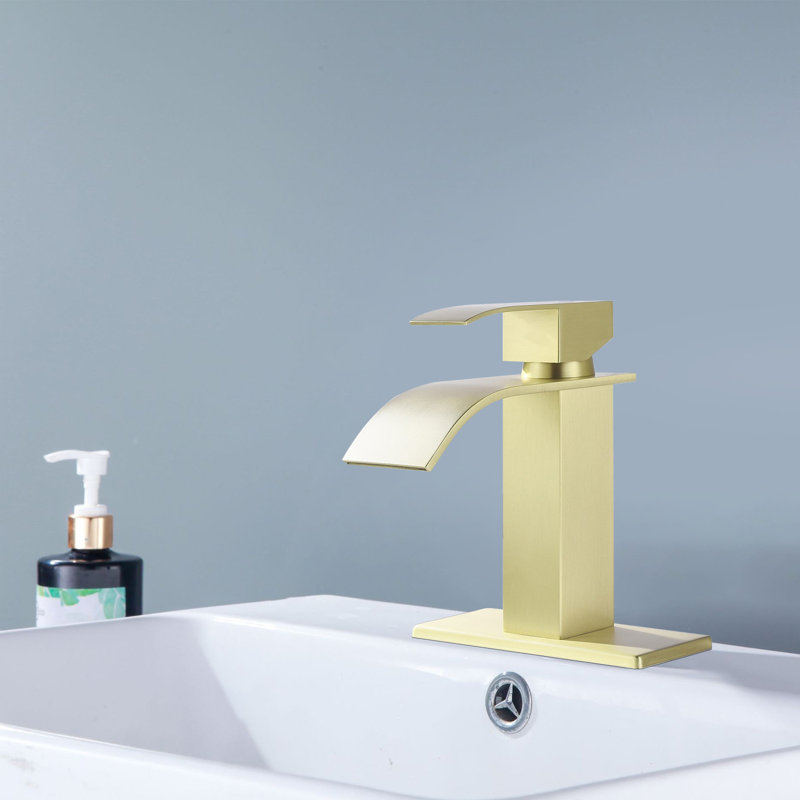 Robinet pour salle de bain à poignée simple à une arche avec plateforme et bec cascade (paquet de 1), Or brossé