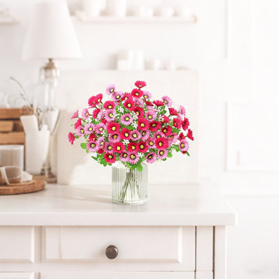 Artificial Flowers for Indoor Outdoors, 6 Bundles Faux Silk Daisy Fake Plastic Plants for Spring Summer Hanging Planter Table Vase Window Garden Porch Balcony Home Decor(Pink)