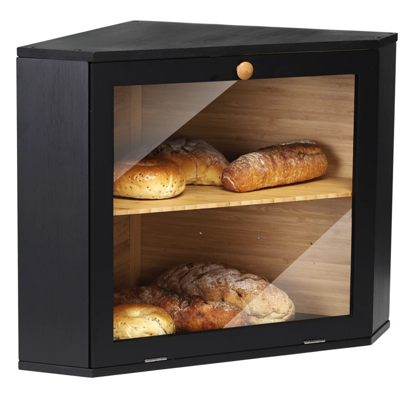 Double Layer Large Capacity Buchanan Corner Bread Box Suitable For Kitchen Countertop, Food Storage Room, Black