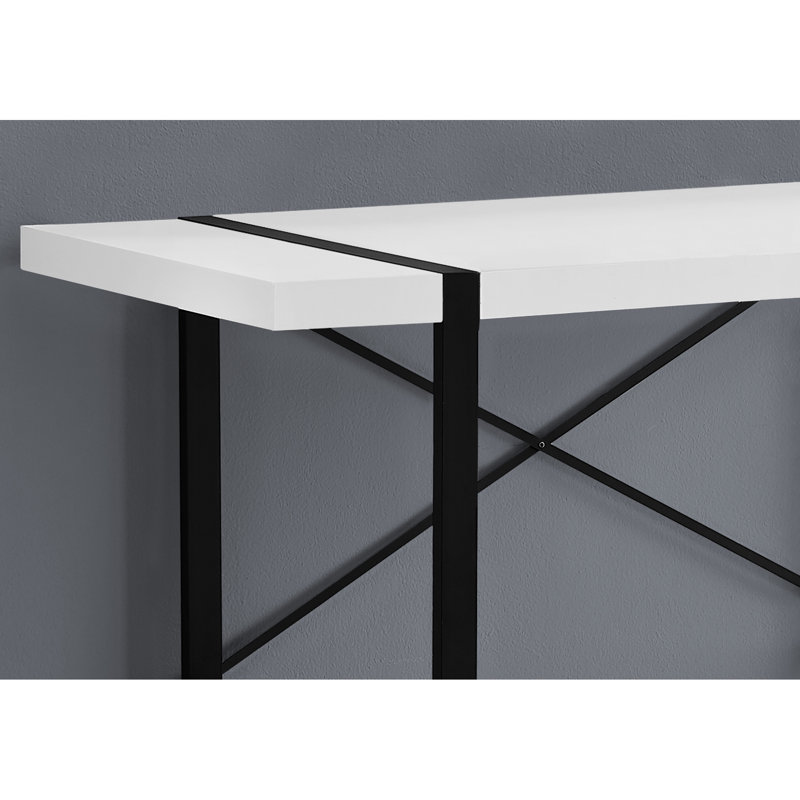 Table d'ordinateur contemporaine de 124 cm (49 po) de long - Plateau stratifié blanc avec pattes en métal noir. Bureau moderne de style industriel pour la maison ou le bureau. Dimensions : 124 cm (49 po) de long, plateau, pieds, espace de travail.