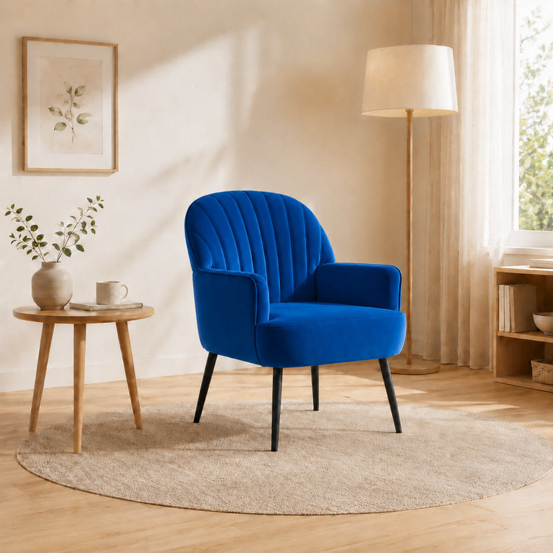 Chaise d'appoint moderne en forme de tonneau minimaliste en velours avec pieds en métal, Jaune