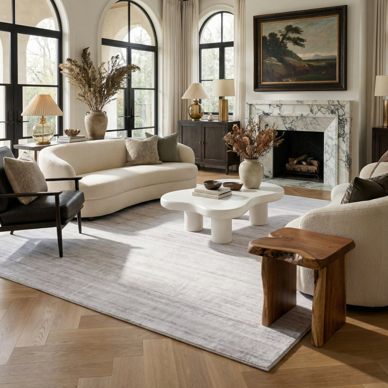 Rug Branch Elena 5' x 8' (5'3" x 7'7") Beige/Purple Abstract Area Rug, Contemporary, Medium Pile, Stain-Resistant Carpet - Living Room, Bedroom, Dining Room, and Kitchen