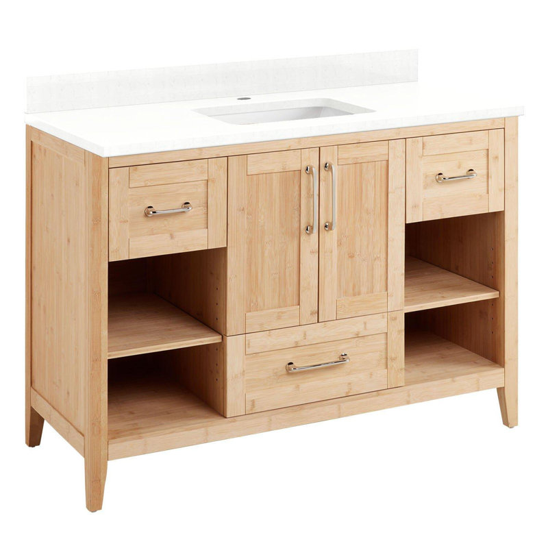 Ensemble de meuble-lavabo simple 48 po avec lavabo encastré rectangulaire Burfield, Monocentre centré, Quartz blanc plume