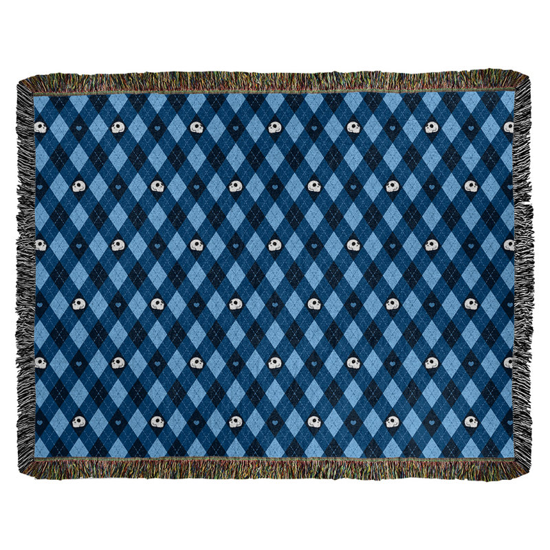 Couverture en coton tissé Katelyn Elizabeth Argyle Skulls, l 50 po x L 60 po, Bleu