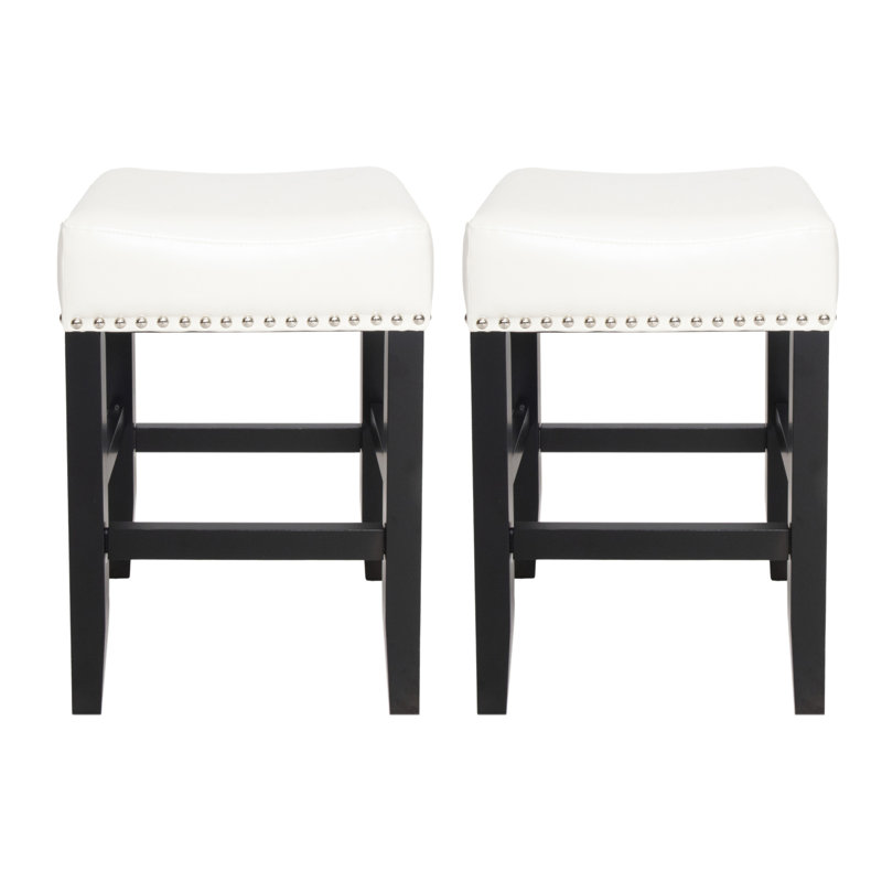 26-Inch Backless Ivory Leather Counter Stool (Set Of 2), Ivory
