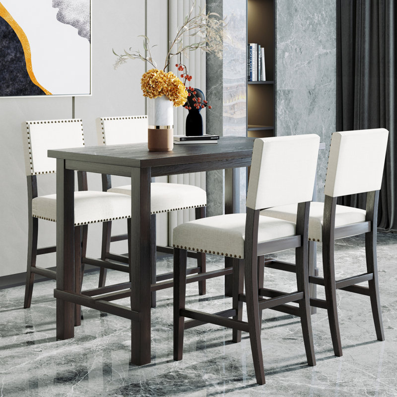 5-Piece Counter Height Dining Set, Dining Table Set Dining Room Set, Classic Elegant Table And 4 Chairs