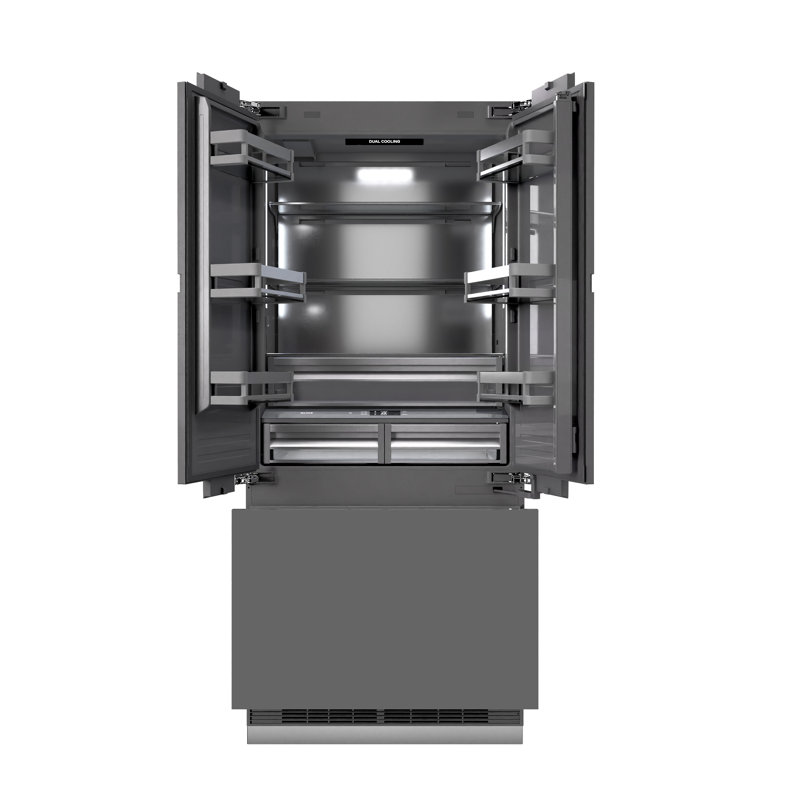 ZLINE 36 in. Panel Ready French Door Built-In Refrigerator with Graphite Gray Interior
