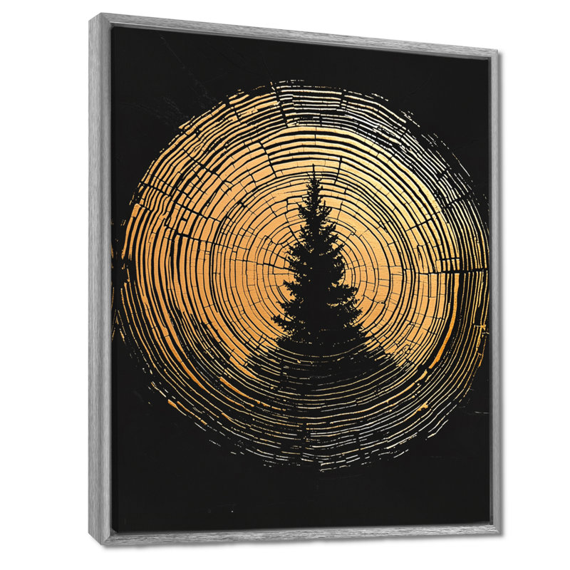 Geonni, abstrait noir et or, anneau d'arbre I - glissade sur bois, art mural, Argent argent, H 32 po x l 24 po