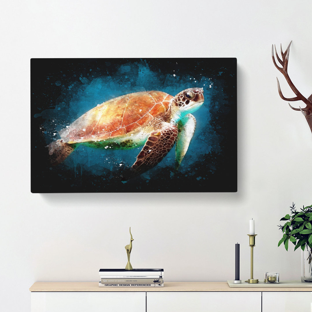 Sea Turtle In The Blue Ocean - Wrapped Canvas