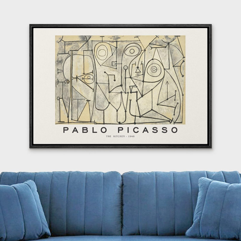 "La cuisine par Pablo Picasso", œuvre d'art classique rétro zen rétro sur toile, Cadre noir, H 16 po x l 24 po