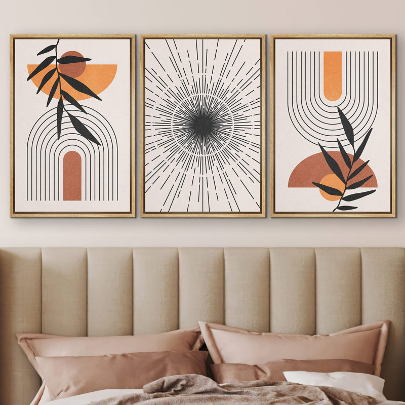 " Geometric Mid-Century Polygon Plants Nature Abstract Illustrations Modern Art Boho Decor " 3 - Pieces on, Naturel