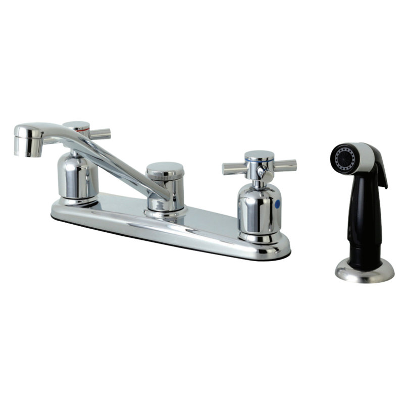 Kingston Brass Concord Two-Handle 8" Centerset Kitchen Faucet, Black Side Sprayer