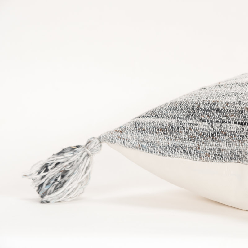 20" Gray and Charcoal Striped Tassel Throw Pillow