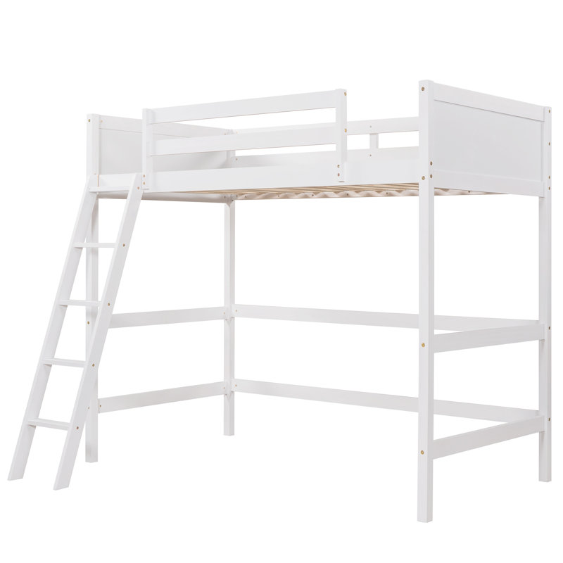 Lit mezzanine simple en bois de pin massif avec échelle intégrée, cadre de lit robuste pour la chambre à coucher, aucun sommier requis
